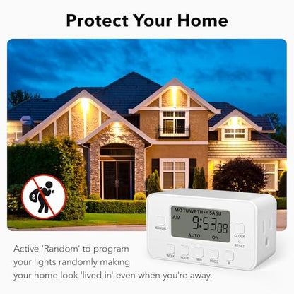 BN-LINK 7-Day Heavy Duty Digital Timer with Dual Outlet, LCD Display, 3-Prong Programmable Design, for Lights, Fans, Coffee Machine, Home, Office, Indoor Use, 125V 15A 1875W, 2 Pack - color: 7 Day,2 Outlet, 2-pack