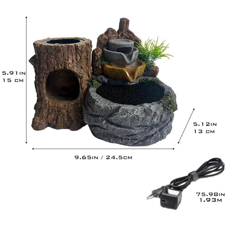 Reptile Water and Hideout Climb Device,Terrarium Waterfall Drinking Fountain, Water Dispenser Fountain with Food Dish for Bearded Dragon, Gecko, Chameleon, Lizard, Tree Frog & Turtle