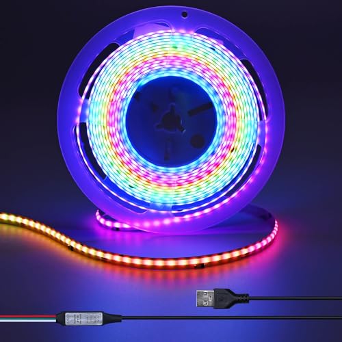5V 16.4ft(5M) USB WS2811 RGB COB LED Strip Dream Color with Controller USB Powered High Density 420LEDs/M Flexible IP20 Not Waterproof LED Tape Lights for DIY Decoration Lighting - color: WS2811 RGB