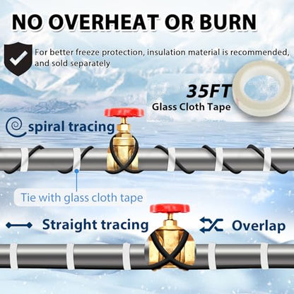 HEATIT 15ft Heat Tape for Pipe Freeze Protection Energy-Saving 3W/FT ETL | Automatically adjusts heating power to improve energy efficiency, safe to overlap, cross, spiral wrap without overheating. - style: 15 ft
