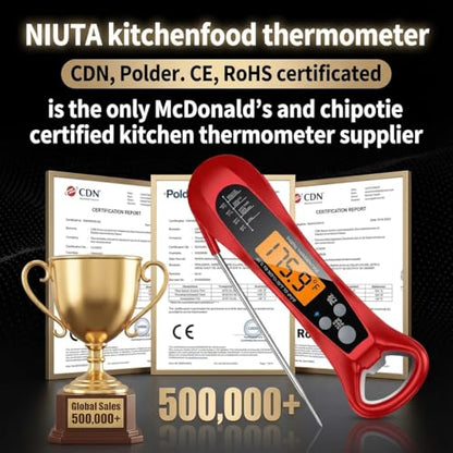 Therm Pro® Chef Meat Thermometer Digital, 1 Sec Instant Read, NIST® Certified Accurate to ±0.5℉, Ultra Bright LED Screen, 100% Waterproof, Auto-Rotate, for courtyard BBQ, Turkey, Candy, Liquids, bread