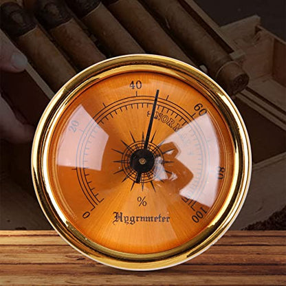 Rulbelok Mini Hygrometer Analog Hygrometer Mechanical Round Hygrometer Humidity Gauge for Cabinet Cans 1.77 Inch (Gold) Analog Hygrometer Indoor Humidity