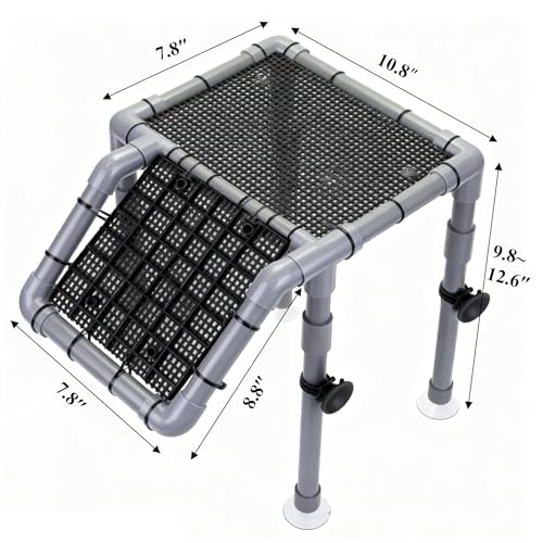Turtle Basking Platform, 10.8" Width Aquatic Turtles Dock, Sloped Ramp with 8pcs Strong Suction Cups and Encryption Grid, Turtle Tank Accessories for Above 12 inches Wide Aquarium