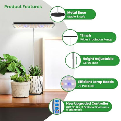 Wiaxulay Grow Lights, Full Spectrum Plant Light for Indoor Plants, Height Adjustable Desktop Grow Lamp with Auto Timer 6/12/16Hrs, 3 Lighting Modes,5 Brightness,Ideal for Potting Soil, 2 Pack - size: 2 Pack(Black)