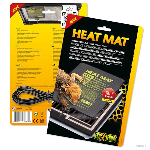 Exo Terra Heat Mat – Self-Regulating Reptile Heating Pad for Terrariums, Conductive Source for Reptiles & Amphibians, Fast Warm-Up, Safe & Energy Efficient, Even Distribution 4W