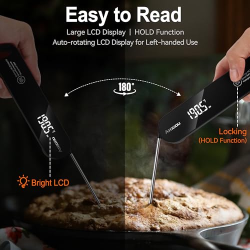 Atogou The Latest Thermocouple Food Thermometer. Faster: <1 Second Response time. More Accurate: ±0.5°F (0.3°C), IPX7 Waterproof, for Meat/Candy/Grill/BBQ etc. Fathers Day Gift, TH-22 Black