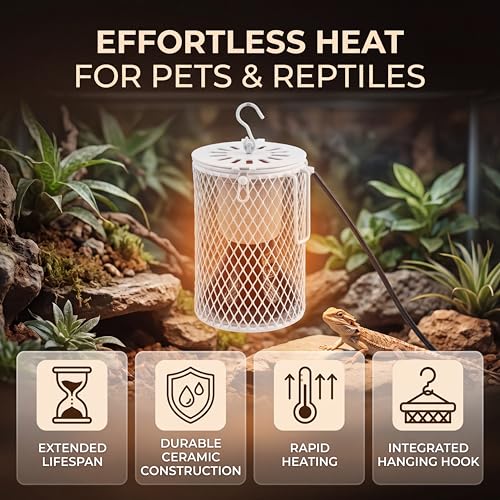 Ceramic Heat Lamp 100W Reptile Heat Emitter with Hanging Hook, Anti-Bite Wire for Pet Brooder Coop Snake Lizard Aquarium US Plug 110-120V
