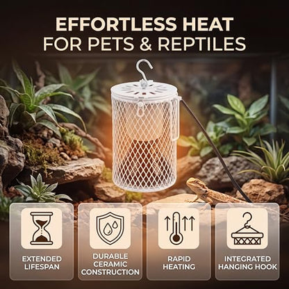 Ceramic Heat Lamp 100W Reptile Heat Emitter with Hanging Hook, Anti-Bite Wire for Pet Brooder Coop Snake Lizard Aquarium US Plug 110-120V