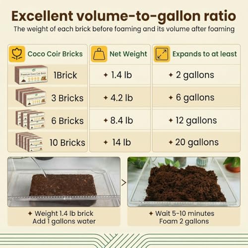 Halatool 10-Pack Coco Coir Bricks, Organic Coconut Coir Soil for Plants, Gradening, Seed Starter, Potting Mix, Reptile Substrate, 72 Quart Expanding Soil - color: 10 Pack