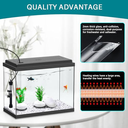 hygger ETL Certification Aquarium Heater, 50W/100W/200W/300W Submersible Fish Tank Thermostat Heater with Firm Double Pair Suction Cups for Coral Saltwater and Freshwater Tank with Thermometer (200W) - size: 200W