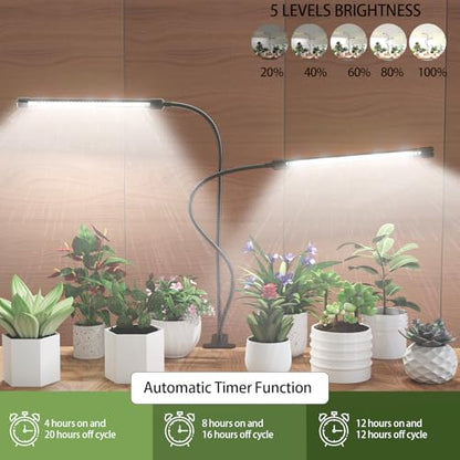 GHodec Grow Light,Full Spectrum White 84 LED Clip Plant Lights for Indoor Plants Growing, 4/8/12H Timer & 5 Dimmable Levels (80W) - size: 80W