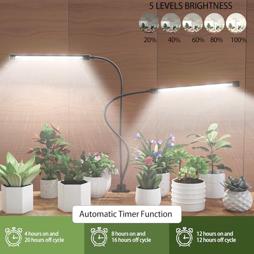 GHodec Grow Light,Full Spectrum White 84 LED Clip Plant Lights for Indoor Plants Growing, 4/8/12H Timer & 5 Dimmable Levels (80W)