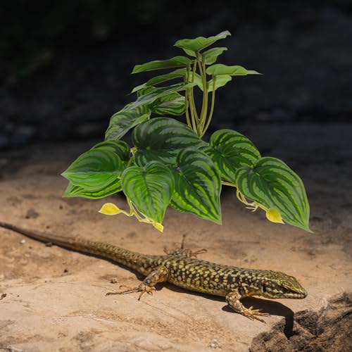 Artificial Reptile Terrarium Plant with Water-Soluble Resin Leaves, Fake Fish Tank Decor for Lizard Box and Amphibian Habitat, Simulation Monstera Leaf Ornament for Turtle Tank