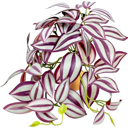 Woyrise Reptile Plants for Terrarium Decor, Ball Python Tank Accessories fit Bearded Dragon Crested Leopard Gecko Lizard Chameleon Snake Frog Tortoise Hermit Crab - Fake Zebrina Purple - color: H-fake Tradescantia Zebrina Purple