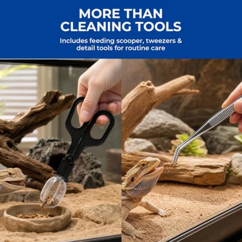 Genérico Reptile Tank Cleaning Kit - with Dustpan, Brush and Feeding Tweezers | Terrarium Cleaner for Reptiles, for Gecko, Snake, Turtle, Frog, Habitat