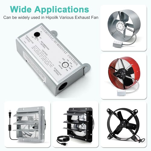 Attic Fan Thermostat and Humidistat, Adjustable Temperature and Humidity Controller 120V Thermostat Replacement for Power Attic Ventilators, Greenhouse Fan and Exhaust Fan