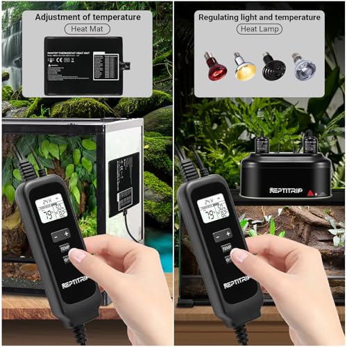 Reptile Thermostat with Timer Fuction & Temperature Probe, Dimmable Thermostat for Reptile Heat Lamp Heat Pad, PID Temperature Controller, Support ℉/℃, Memory Function (Model: PT02S)