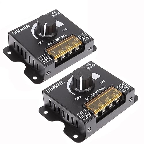 2Pack LED Dimmer Switch DC 12-24V 30A PWM Stepless Brightness Dimming Controller for Single Color LED Strip 5050/3528 Light