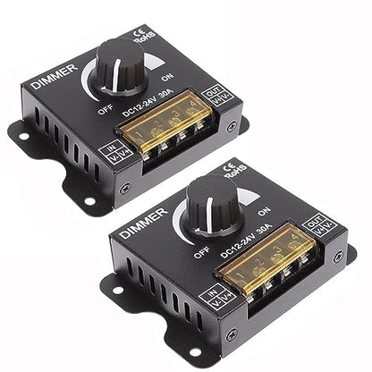 2Pack LED Dimmer Switch DC 12-24V 30A PWM Stepless Brightness Dimming Controller for Single Color LED Strip 5050/3528 Light
