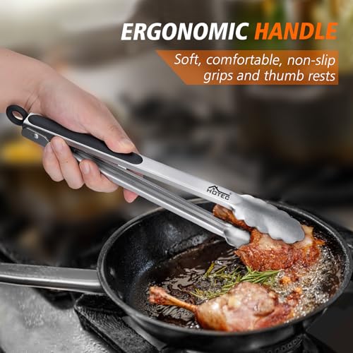 Hotec Stainless Steel Kitchen Tongs, Set of 2-9" and 12", Locking Metal Food Tongs for Cooking, Serving, BBQ, Grill Non-Slip Grip - size: 2pack: 9+12inch