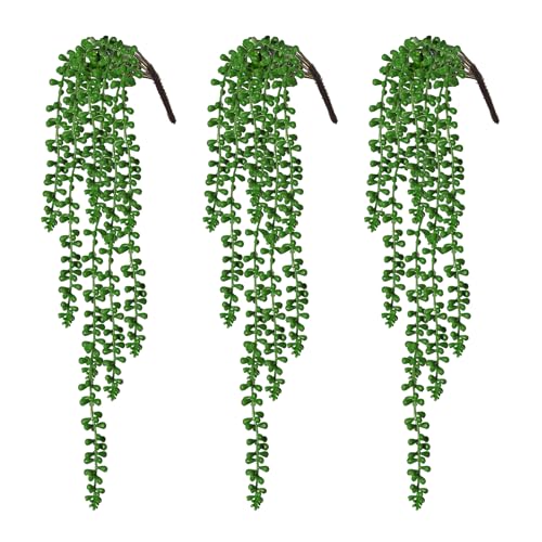 RECUTMS Artificial Succulents Hanging Plants 3pcs Fake Hanging Plants String of Pearls Faux Greenery Wall Plant Spring Summer Indoor Outdoor Home Garden Bookshelf Office Wedding Graduation Party Decor - color: Green-3pcs