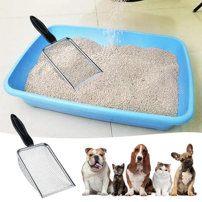 Stainless Steel Mesh Litter Shovel, Fine Mesh Metal Reptile Litter Cleaner Scooper, Black Non-Slip Handle Sifter for Lizard Substrate Reptile Terrarium Sand Waste, 2.8mm Mesh