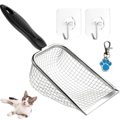 Cat Litter Scoop, Stainless Steel Cats Sturdy Mesh Scooper Kitty Metal Scooper Long Handle Scooper Shovel Sifter for All Litter Types Metal Cat Scooper for Litter Box - color: 5mm Cat Litter Scoop