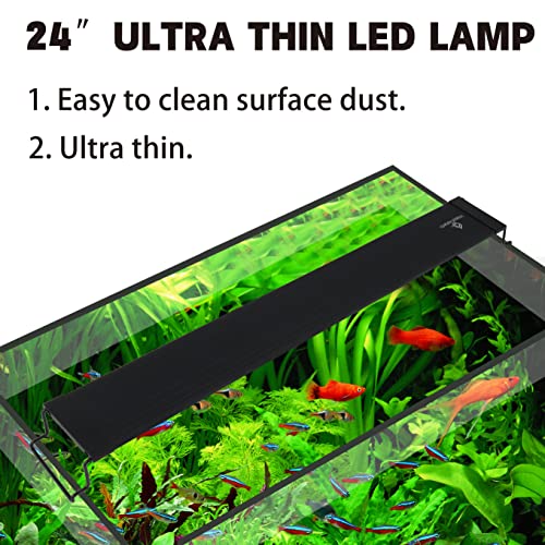 WaterRebirth Ultra-Slim Full Spectrum LED Aquarium Light Adjustable Brackets,800LM 20W for 24Inch to 30Inch Fish Tank Lighting Fresh Water - size: 24-30"