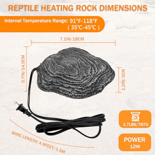 Reptile Heat Rock Terrarium Tank Heating Pad Thermostatic Controlled Heated Mat Basking Platform for Bearded Dragon, Lizard, Snake, Chameleon, Turtle, Leopard Gecko