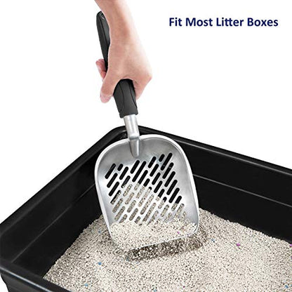 WePet Cat Litter Scoop, Aluminum Alloy Sifter, Kitty Metal Scooper, Deep Shovel with Diagonal Sifting Hole, Long Handle, Kitten Poop Lifter for Litter Box, Large Size, Black Handle - color: #06 Black, size: Large