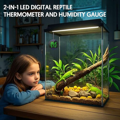 QZQ Reptile Thermometer and Humidity Gauge, LED Digital Thermometer Hydrometer, Reptile Tank Accessories for Bearded Dragon, Crested Gecko, Snake, Lizard, USB Power Supply (2 Pack Blue) - color: Blue - 2 Pack