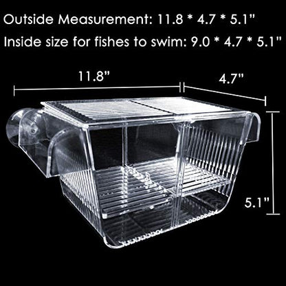 Fish Breeder Box Fish Hatchery Floating Fish Breeding Box with Removable Grating Perfect Fish Tank Divider for Agreesive Injured Pregnant Fishes - size: L
