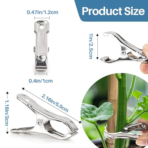 RAINFLOW 50 PCS Garden Clips - Stainless Steel Greenhouse Clamps,Grip Strong Heavy Duty Metal Greenhouse Supplies,Garden Clips for Netting, Hoops,Shade Cloth,Plant Cover