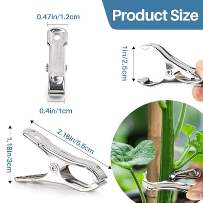 RAINFLOW 50 PCS Garden Clips - Stainless Steel Greenhouse Clamps,Grip Strong Heavy Duty Metal Greenhouse Supplies,Garden Clips for Netting, Hoops,Shade Cloth,Plant Cover