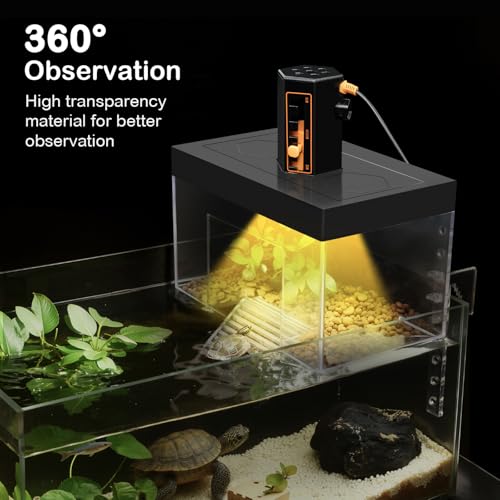 Turtle Basking Platform with Light,9.8*6.2*6.2inch Small Land Elevated Topper Decor,Red Eared Slider Hanging Habitat Enclosure Cage,Cuckold Tank with Lid,House for Semi Aquatic Baby Terrapin
