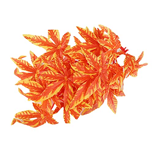 Artificial Reptile Plants, Artificial Plastic Plant, Lifelike Plastic Plant, Hanging Leaves, Decoration with Suction Cup for Reptiles, Terrarium, Aquarium (T-007 Orange)