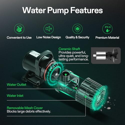 VIVOSUN 1600 GPH Submersible Water Pump, 100W Pond Pump, Ultra Quiet Aquarium Pump with 15FT. Lift Height for Pond, Waterfall, Fish Tank, Statuary, Hydroponic - color: Black Round, size: 11"×7"-1600