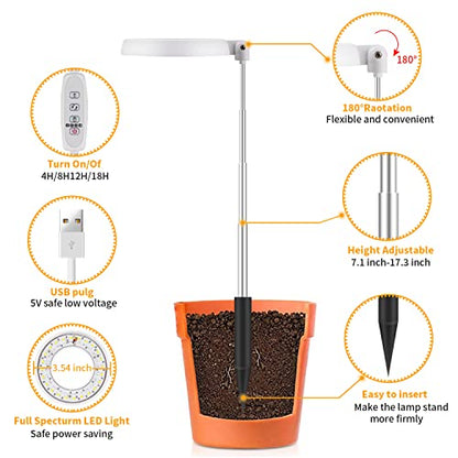 GooingTop LED Grow Light, Halo Plant Lamp for Indoor Plants Growing, White Low Light for Succulents Mini Small Plants Growth,Upgrade Timer 4/8/12/18 Hrs & Variable Spectrum,1 Pack