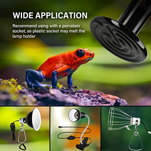 HealSmart Reptile Heat Lamp 100W 4-Pack Ceramic Heat Emitter, No Light Emitting Infrared Heat Bulbs for Amphibian Pet Brooder Coop Incubating Chicken, Lizard Bearded Dragon Turtle Snake Terrarium - size: 100 Watts (Pack of 2), style: D-85mm (3.35") *2 Pcs