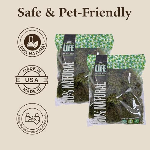 The Habitat Life - Natural Mood Moss - for Reptiles, Amphibians & Invertebrates Terrariums - Moisture-Retaining - Humidity Control - Soft Bedding - Dye-Free & Safe - Medium - 2 Pack - size: Medium (2-Pack), style: Mood Moss