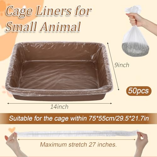 50 Pcs Disposable Plastic Cage Liners, Rabbit Litter Box Liners Leak Proof Toilet Film, Pet Tray Liner Bags For Small Animals Bunny Guinea Pig Bird Cage Liner Litter Box