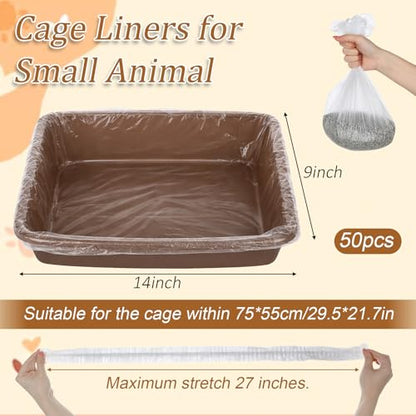 50 Pcs Disposable Plastic Cage Liners, Rabbit Litter Box Liners Leak Proof Toilet Film, Pet Tray Liner Bags For Small Animals Bunny Guinea Pig Bird Cage Liner Litter Box