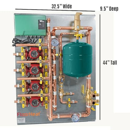Hydronic Radiant Heat Control Panel - 4 Zone | Pre-Assembled Heating Distribution System for Underfloor, Home & Space Heating | High-Efficiency & Easy Install - size: 4 Zone - For use with/without Glycol