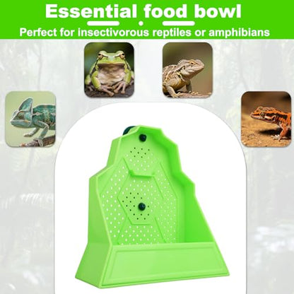 Large Capacity Bearded Dragon Feeder, Escape-Proof Reptile Corner Hunting Bowl with Suction Cups Wall-Mounted Reptile Feeding Box for Lizards Geckos Chameleons & Frogs (Green)