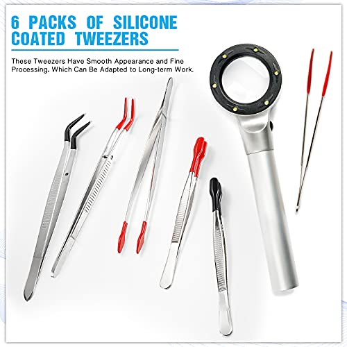 6 Pieces Rubber Tipped Tweezers PVC Stainless Steel Rubber Coated Tips Tweezers for Jewelry Hobby Industrial Hobby Craft (Black and Red)