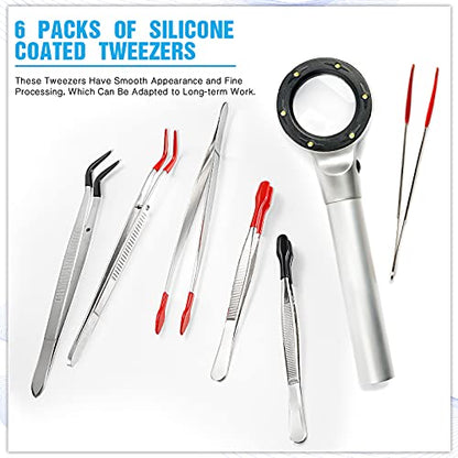 6 Pieces Rubber Tipped Tweezers PVC Stainless Steel Rubber Coated Tips Tweezers for Jewelry Hobby Industrial Hobby Craft (Black and Red)