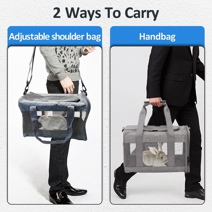 kathson Small Animal Carrier Bag, Guinea Pig Rabbit Travel Carrier Breathable Mesh Window Pet Portable Hand Bag for Hamster Bird Bunny Bearded Dragon Kitty and Etc (Grey with Black) - size: 15.0"L x 9.8"W x 10.2"H