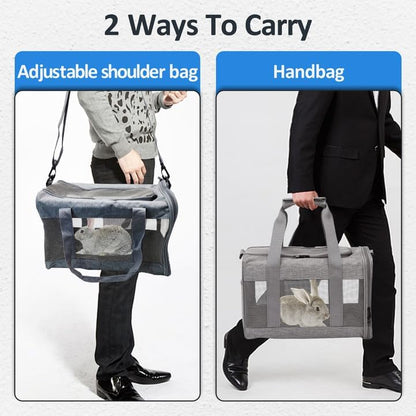 kathson Small Animal Carrier Bag, Guinea Pig Rabbit Travel Carrier Breathable Mesh Window Pet Portable Hand Bag for Hamster Bird Bunny Bearded Dragon Kitty and Etc (Grey with Black) - size: 15.0"L x 9.8"W x 10.2"H