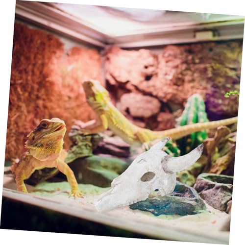 Toyvian Resin Cattle Skull Aquarium Decor Unique Reptile Hideout for Terrarium for Geckos Lizards and Spiders Artificial Habitat Ornament