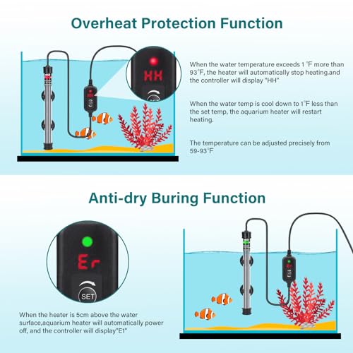 hygger Submersible Aquarium Heater, 100W 150W 200W 300W Adjustable Fish Tahk Heater with Temperature Controller, LED Display, Small Aquarium Betta Heater for up to 20/26/40/48 Gallons - size: 150W